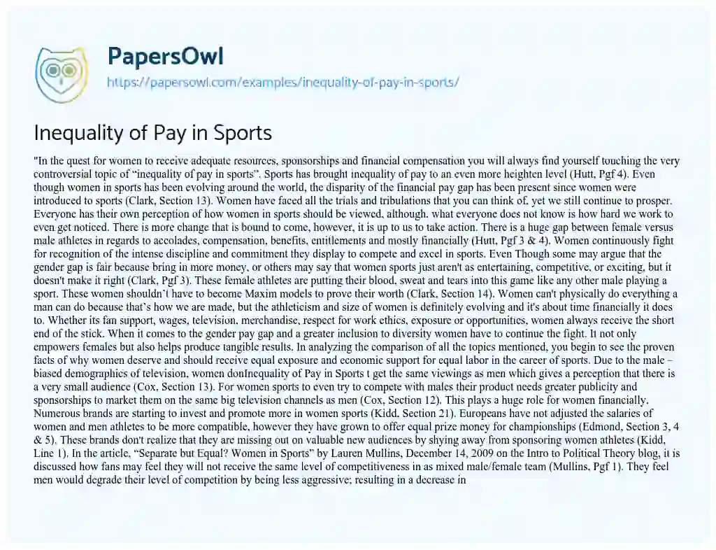 Inequality of Pay in Sports essay