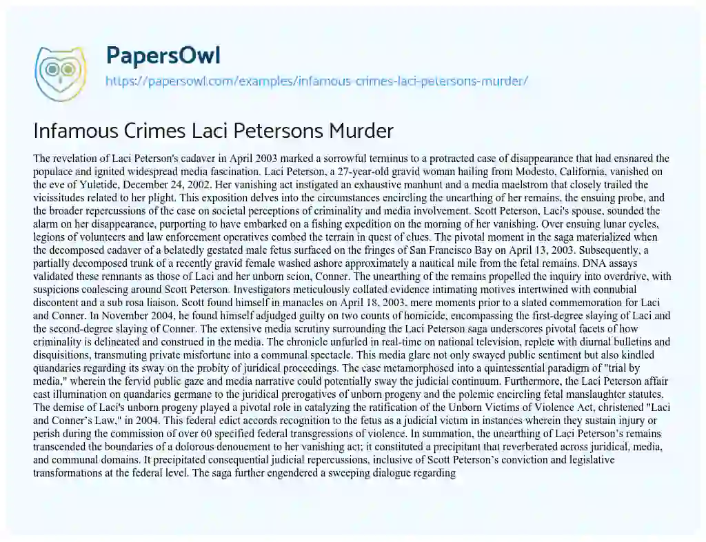 Essay on Infamous Crimes Laci Petersons Murder