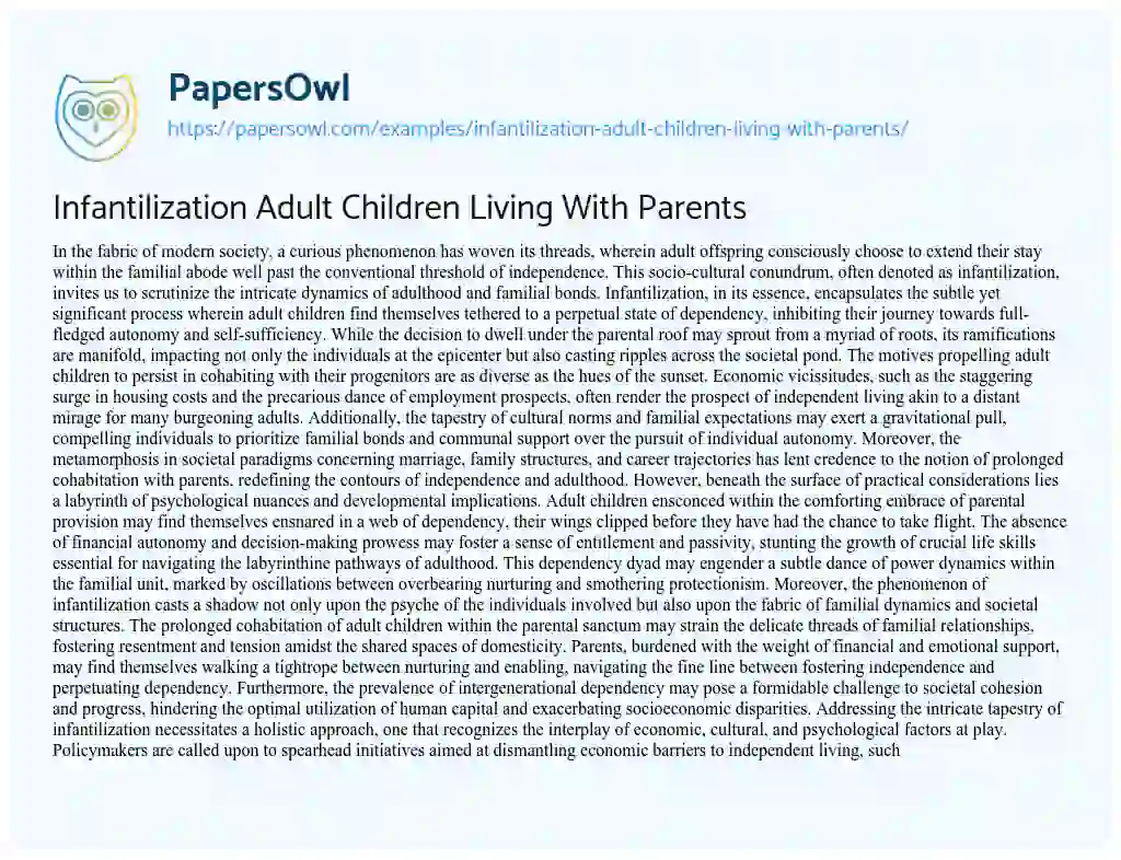 Essay on Infantilization Adult Children Living with Parents