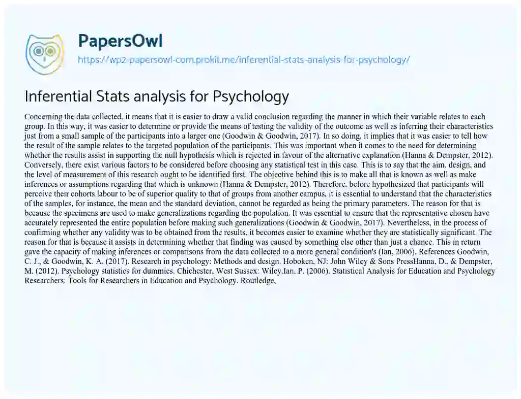 Essay on Inferential Stats Analysis for Psychology