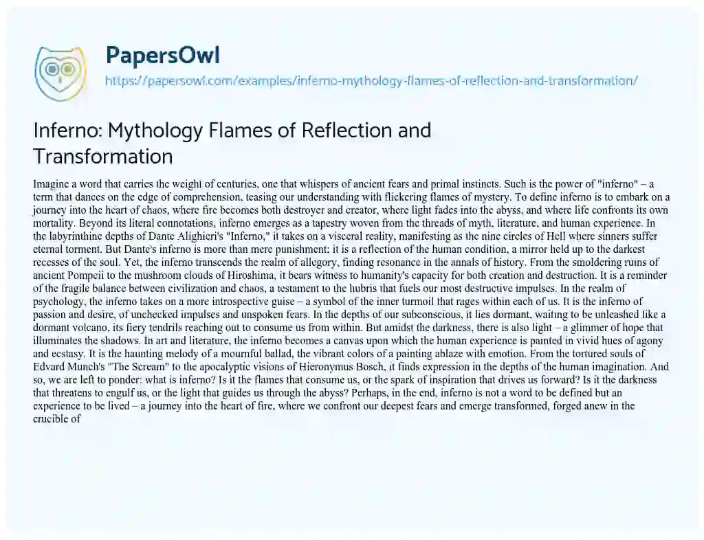 Essay on Inferno: Mythology Flames of Reflection and Transformation