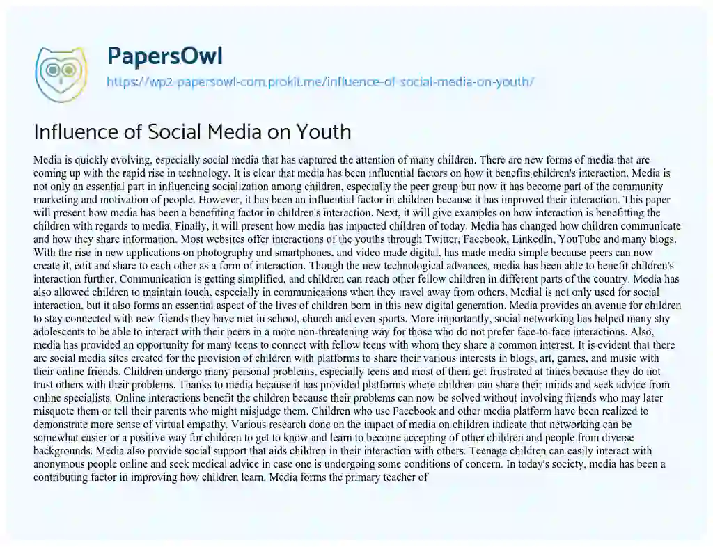 Essay on Influence of Social Media on Youth