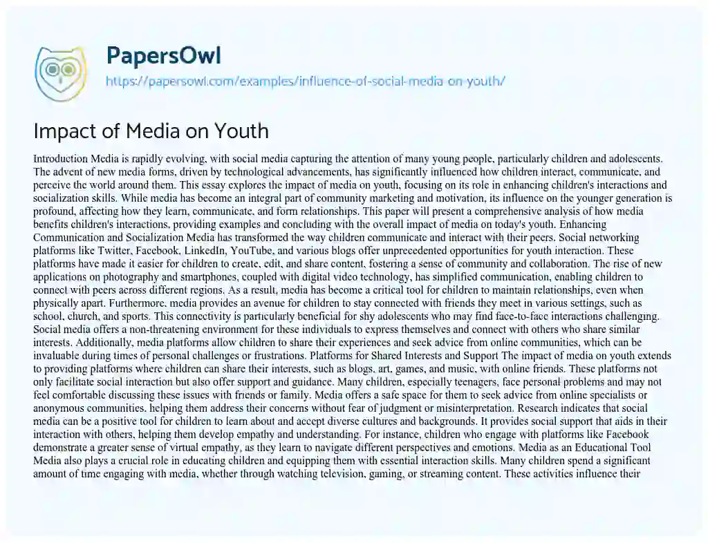 social media and today's youth essay