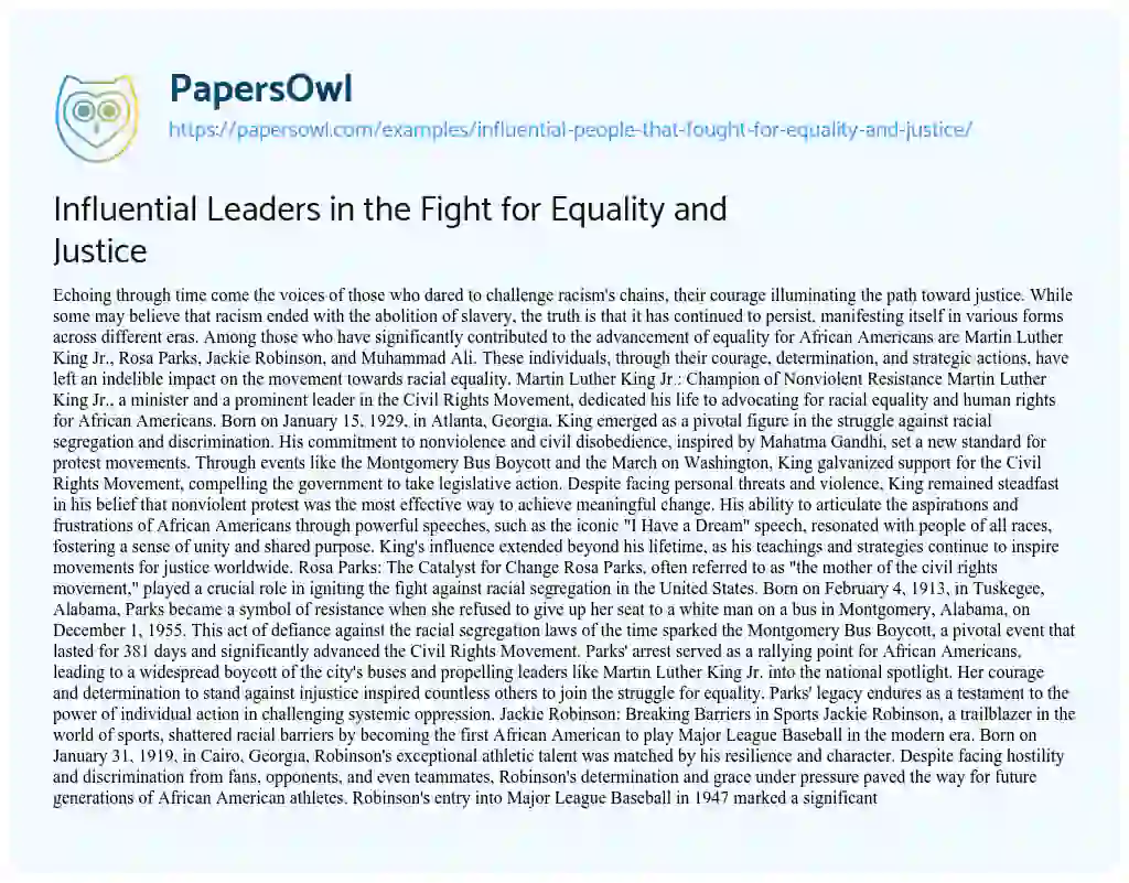 Essay on Influential People that Fought for Equality and Justice