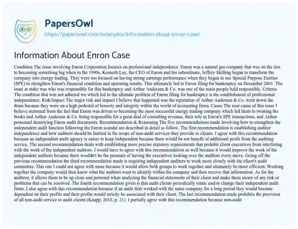 Information about Enron Case essay