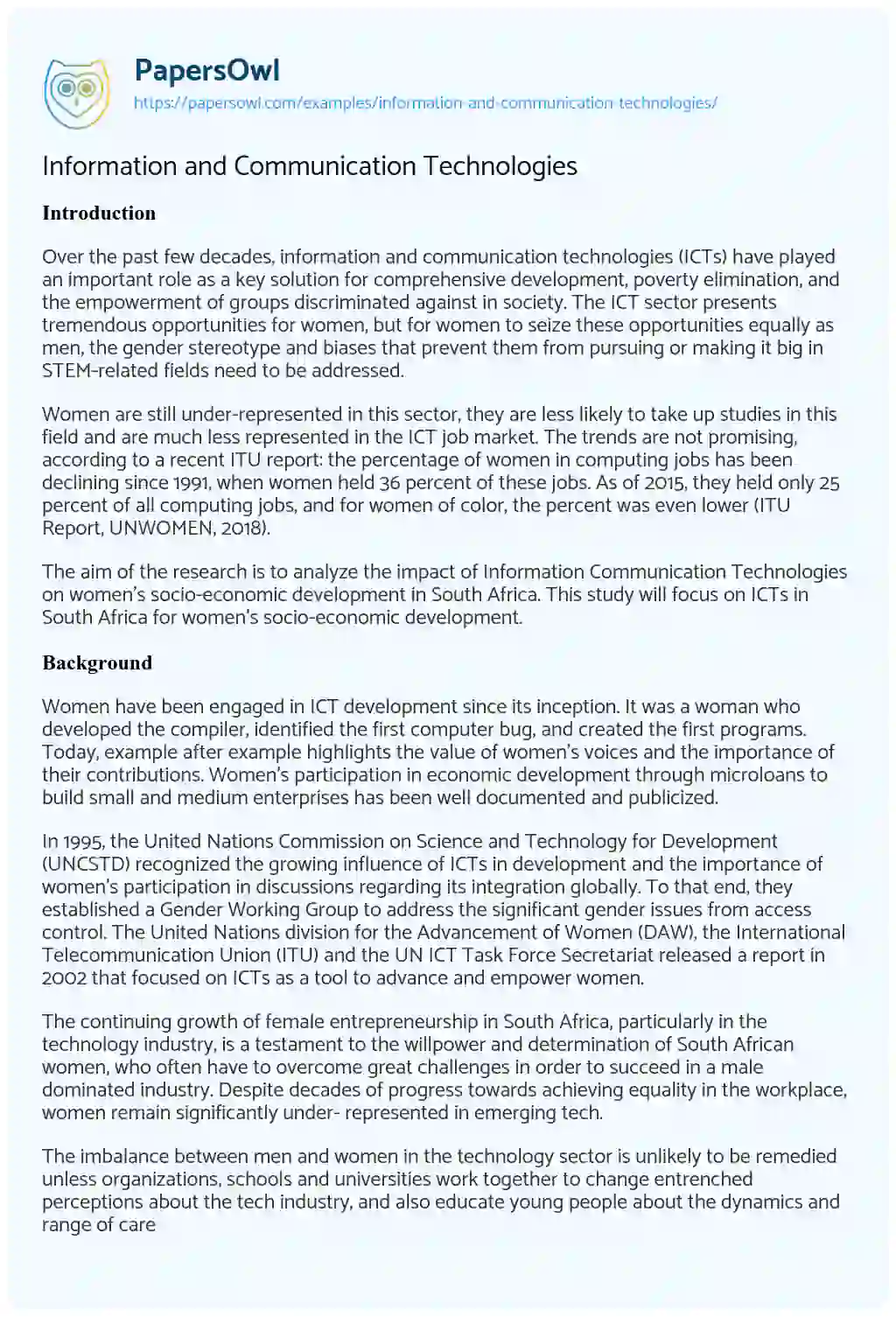 Essay on Information and Communication Technologies