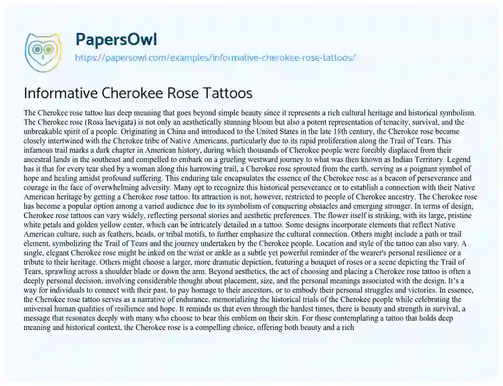 Essay on Informative Cherokee Rose Tattoos