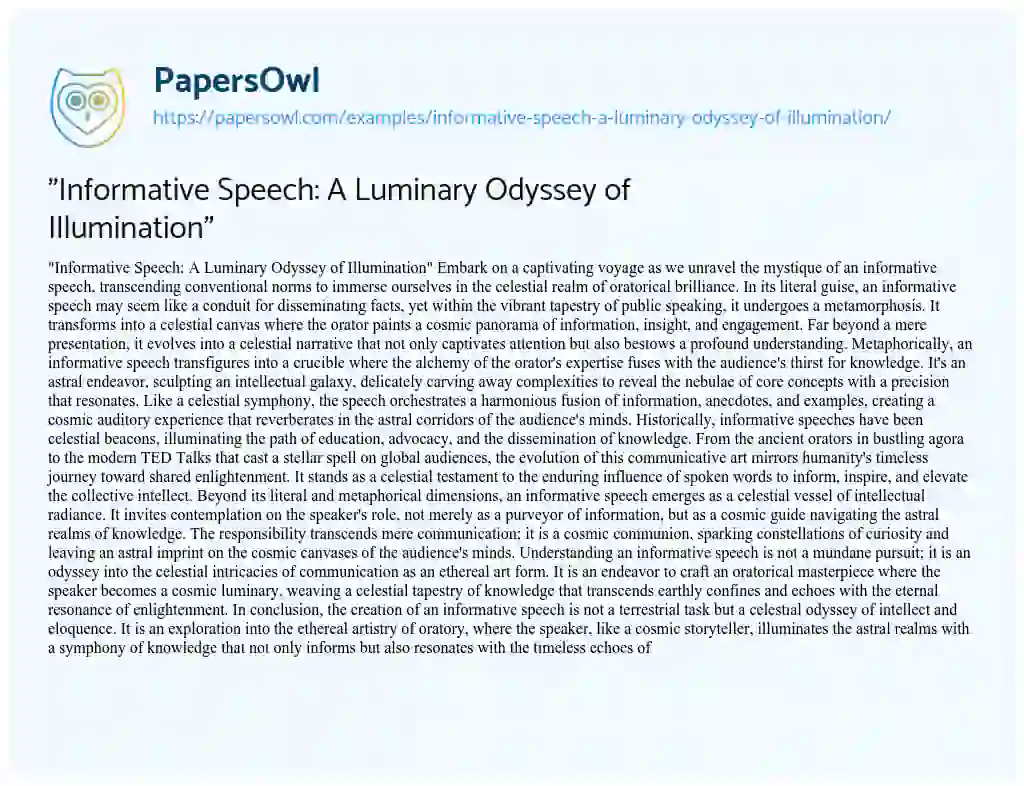 Essay on “Informative Speech: a Luminary Odyssey of Illumination”