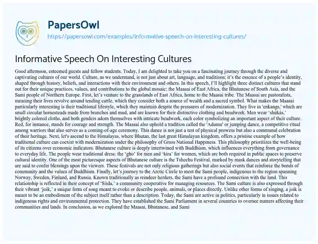Essay on Informative Speech on Interesting Cultures