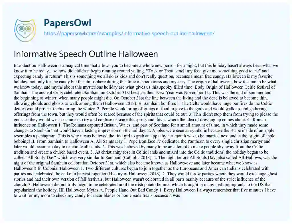 Informative Speech Outline Halloween essay