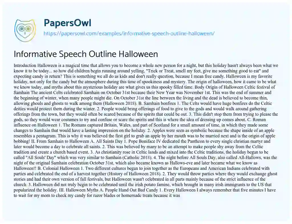 history of halloween informative speech outline