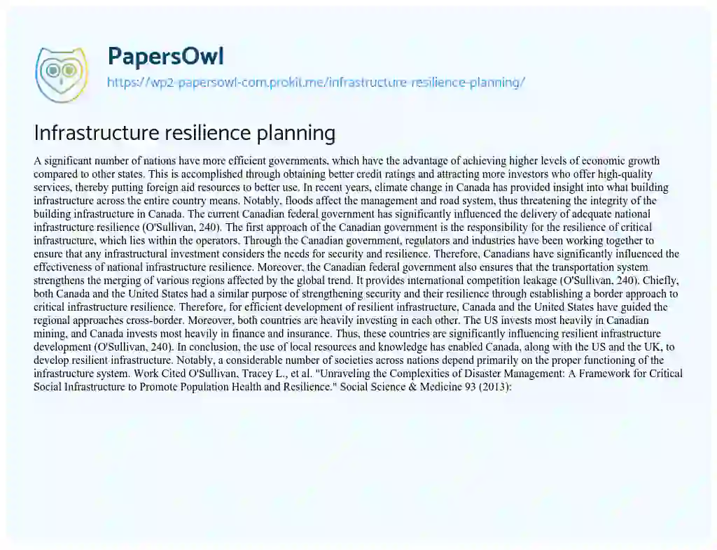 Essay on Infrastructure Resilience Planning