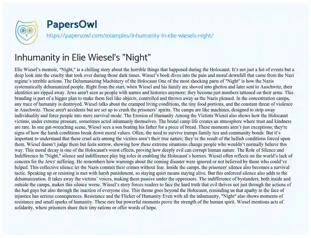 Essay on Inhumanity in Elie Wiesel’s “Night”