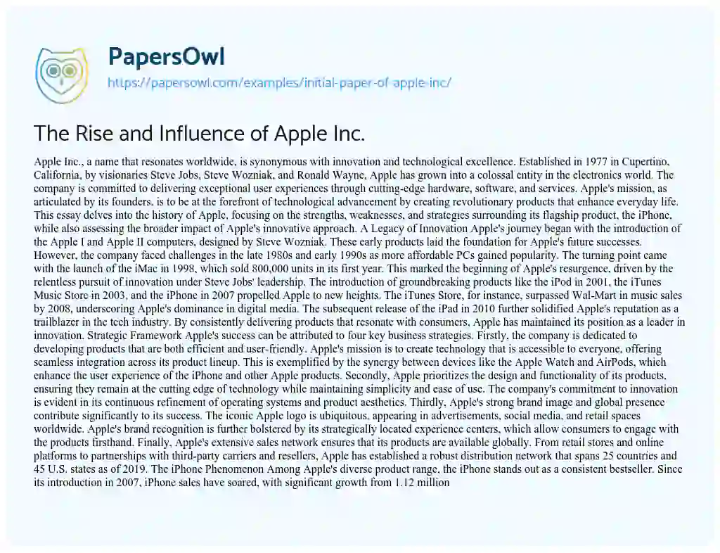 Essay on Initial Paper of Apple Inc.