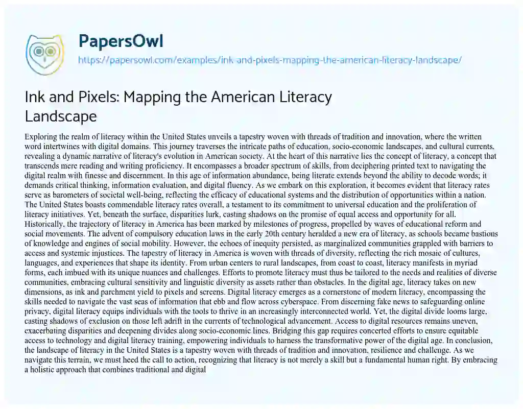 Essay on Ink and Pixels: Mapping the American Literacy Landscape