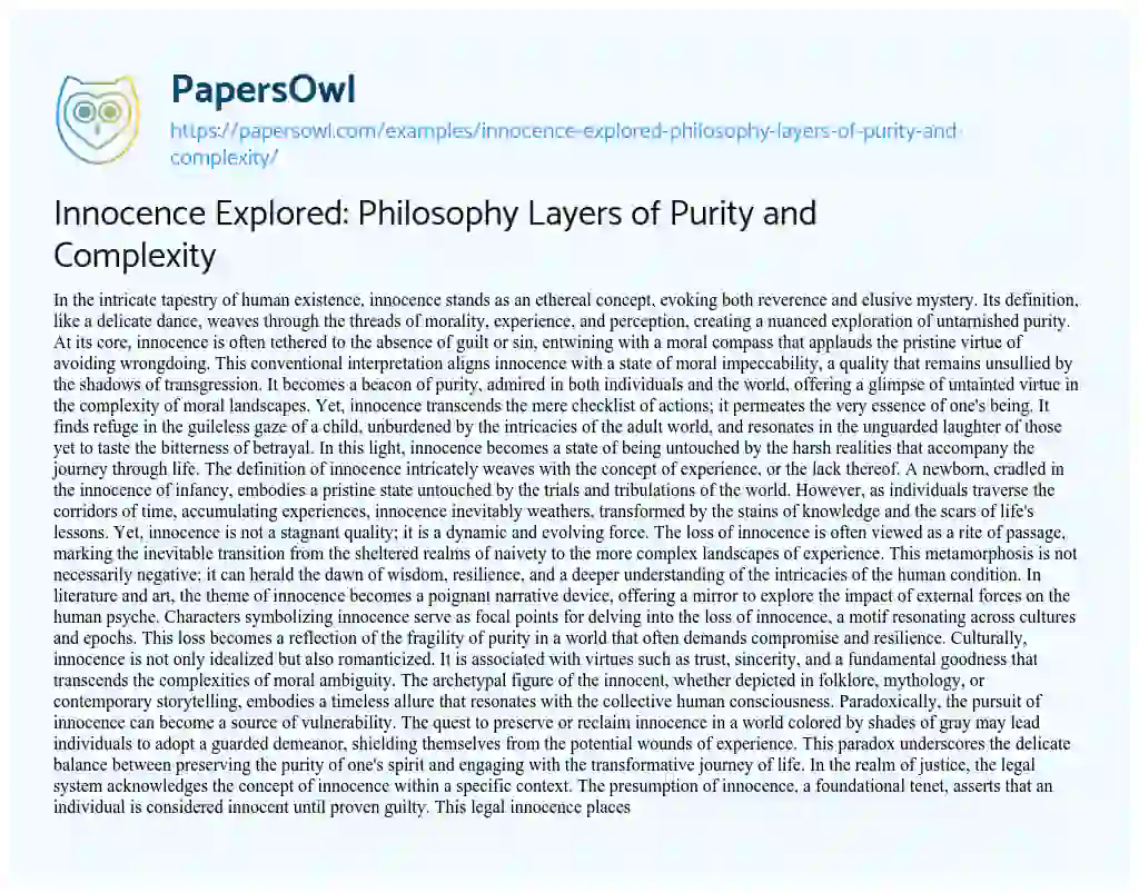 Innocence Explored: Philosophy Layers of Purity and Complexity - Free ...