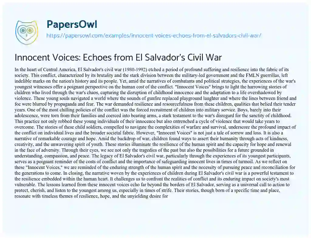 Essay on Innocent Voices: Echoes from El Salvador’s Civil War