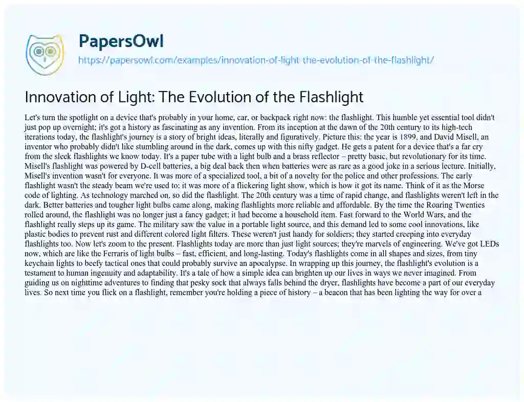 Essay on Innovation of Light: the Evolution of the Flashlight