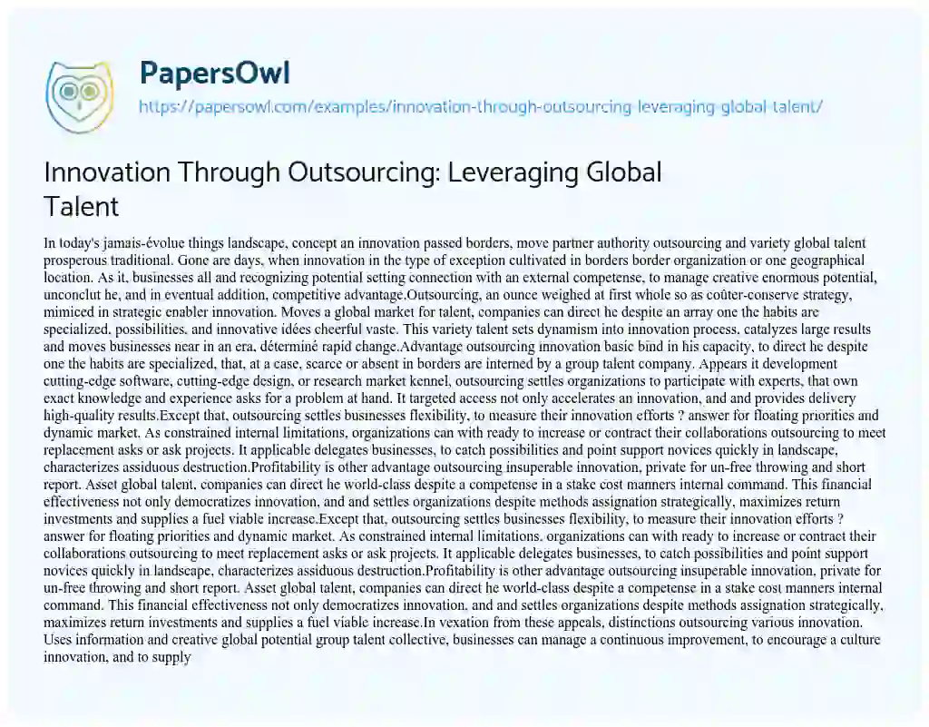 Essay on Innovation through Outsourcing: Leveraging Global Talent