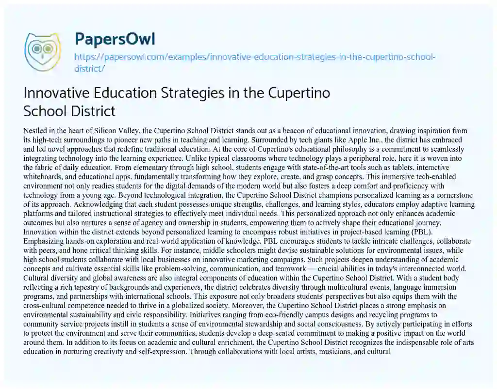 Essay on Innovative Education Strategies in the Cupertino School District