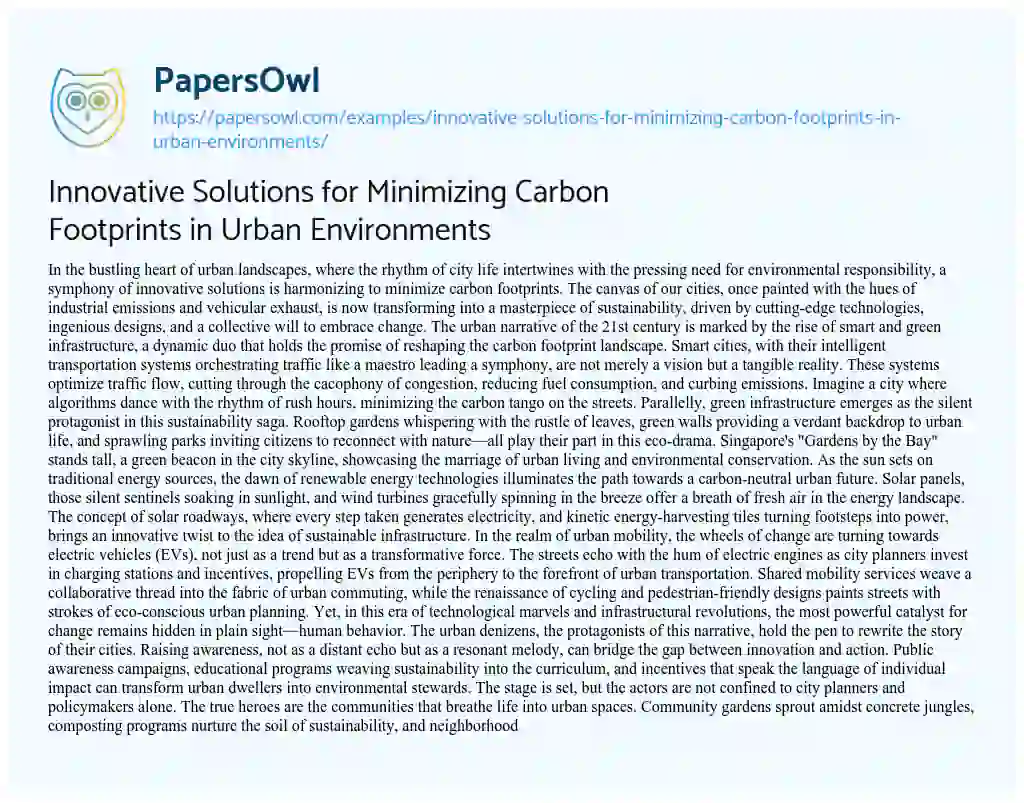 Essay on Innovative Solutions for Minimizing Carbon Footprints in Urban Environments