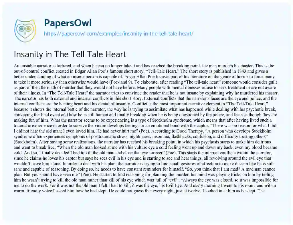 Essay on Insanity in the Tell Tale Heart