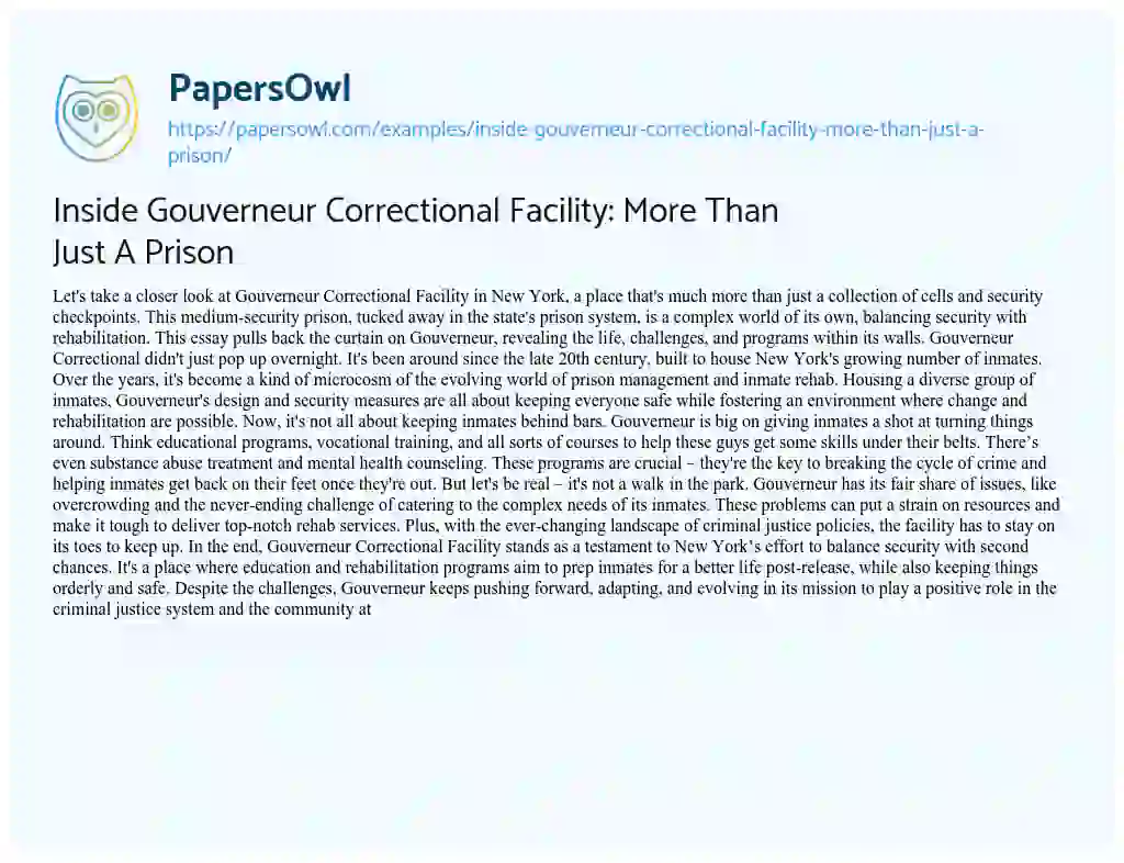 Essay on Inside Gouverneur Correctional Facility: more than Just a Prison