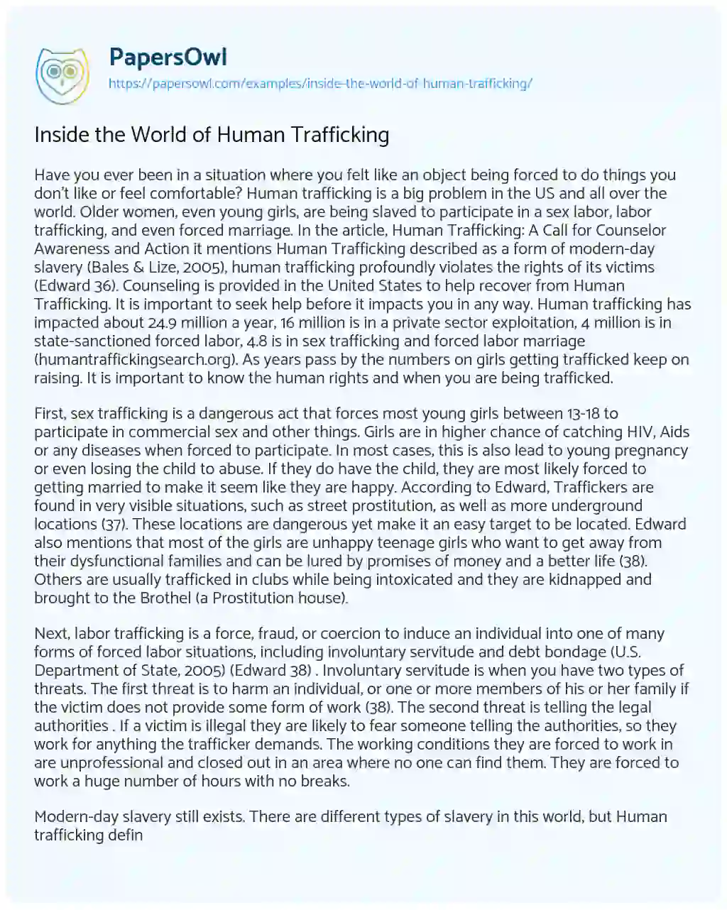 Essay on Inside the World of Human Trafficking