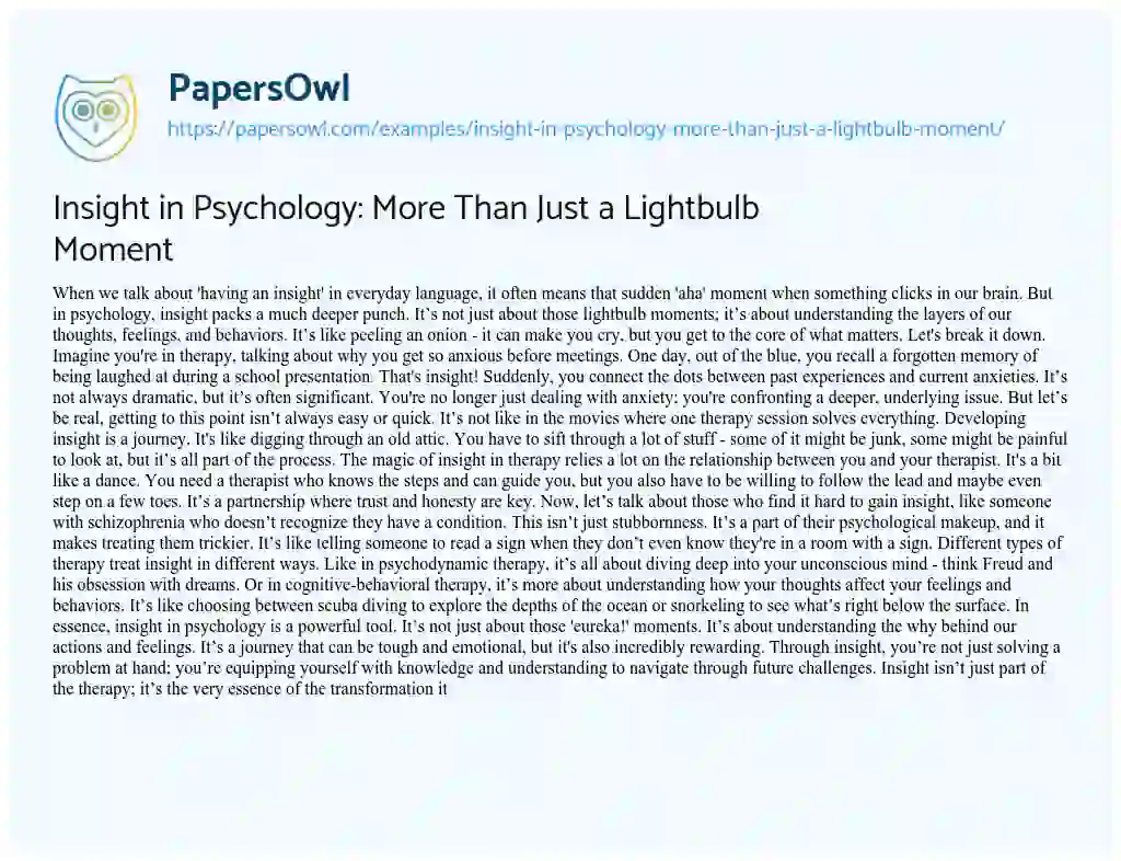 Essay on Insight in Psychology: more than Just a Lightbulb Moment