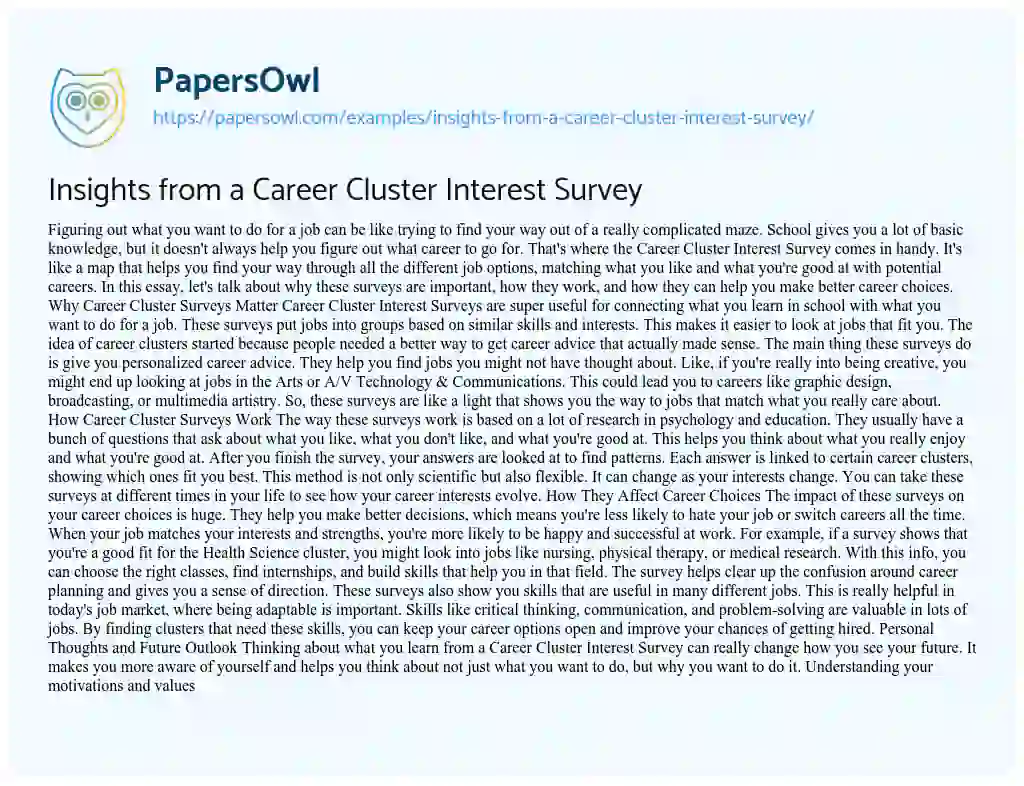 Essay on Insights from a Career Cluster Interest Survey