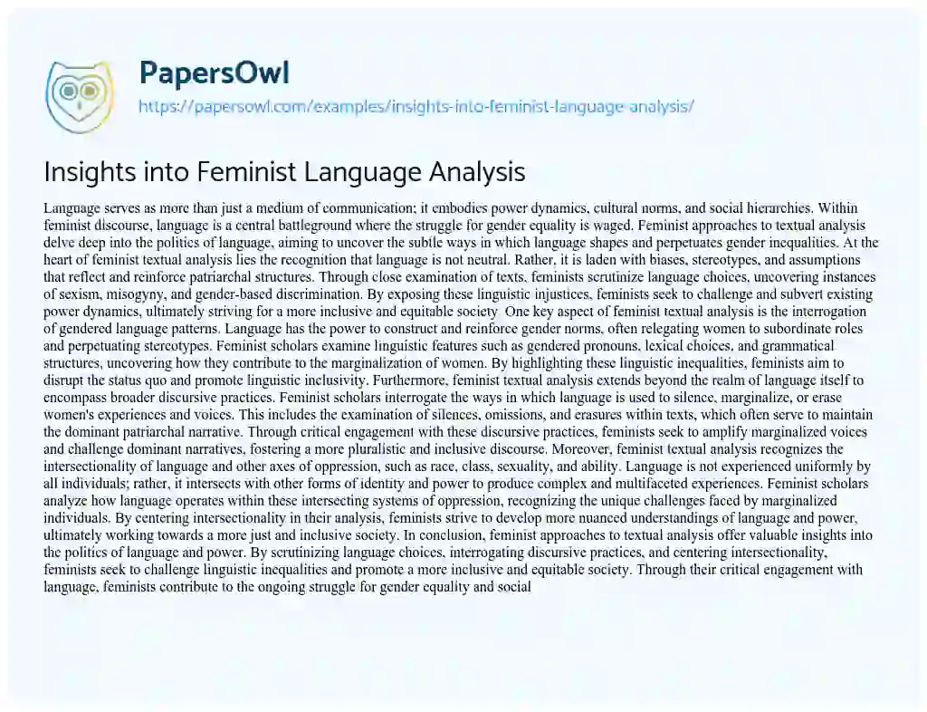 Essay on Insights into Feminist Language Analysis