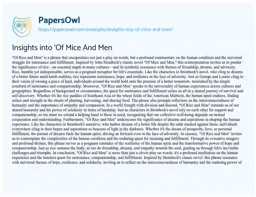 Essay on Insights into ‘Of Mice and Men