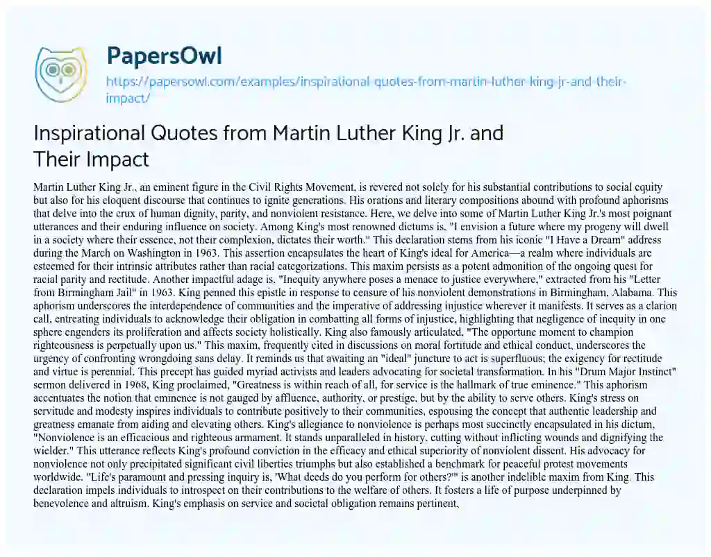 Essay on Inspirational Quotes from Martin Luther King Jr. and their Impact