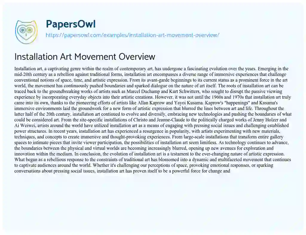 Essay on Installation Art Movement Overview