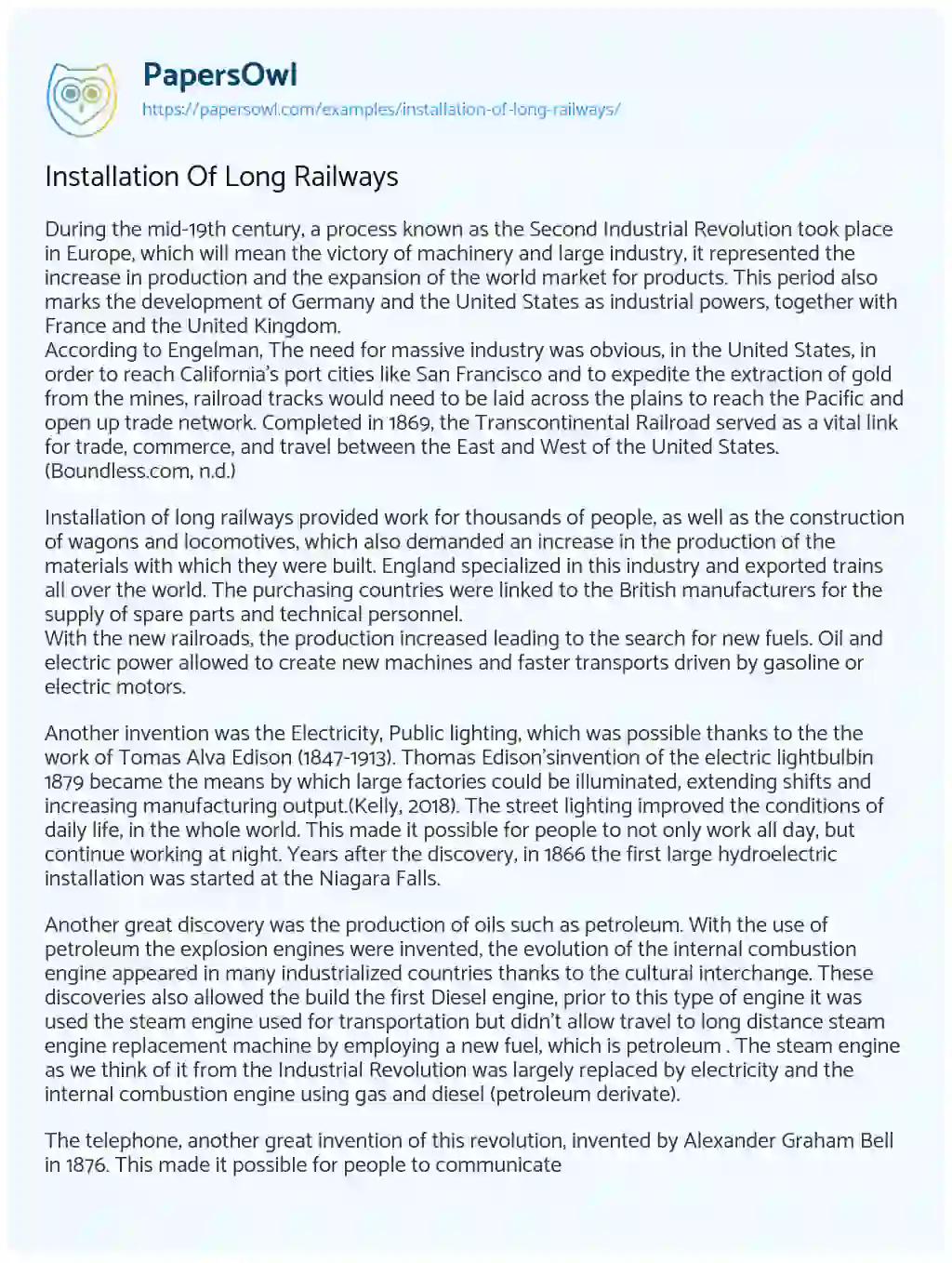 Installation of Long Railways essay