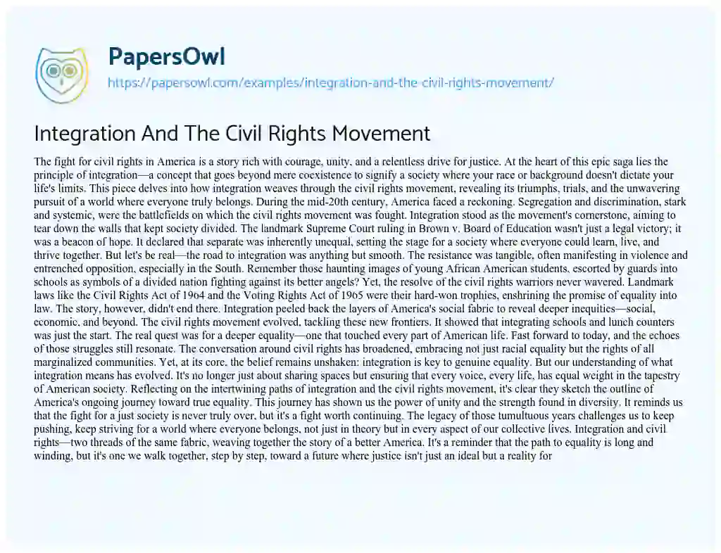 Essay on Integration and the Civil Rights Movement