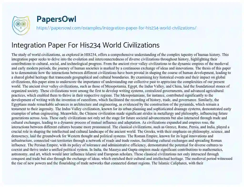 Essay on Integration Paper For His234 World Civilizations
