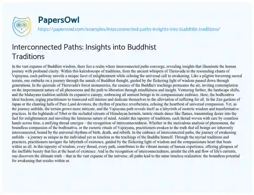 Essay on Interconnected Paths: Insights into Buddhist Traditions