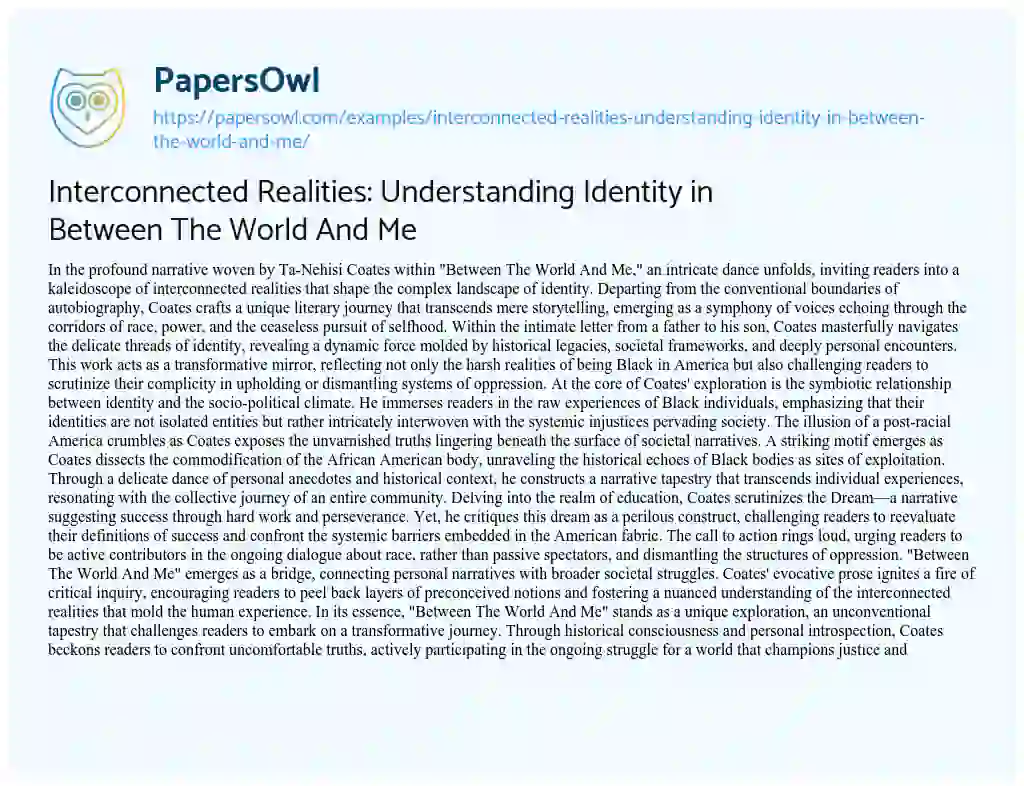 Essay on Interconnected Realities: Understanding Identity in between the World and me
