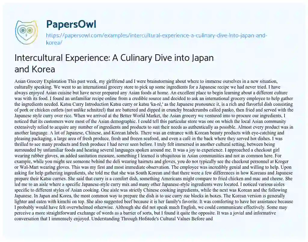 Essay on Intercultural Experience: a Culinary Dive into Japan and Korea
