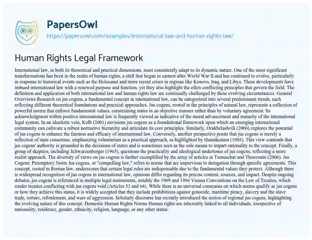 Essay on International Law and Human Rights Law