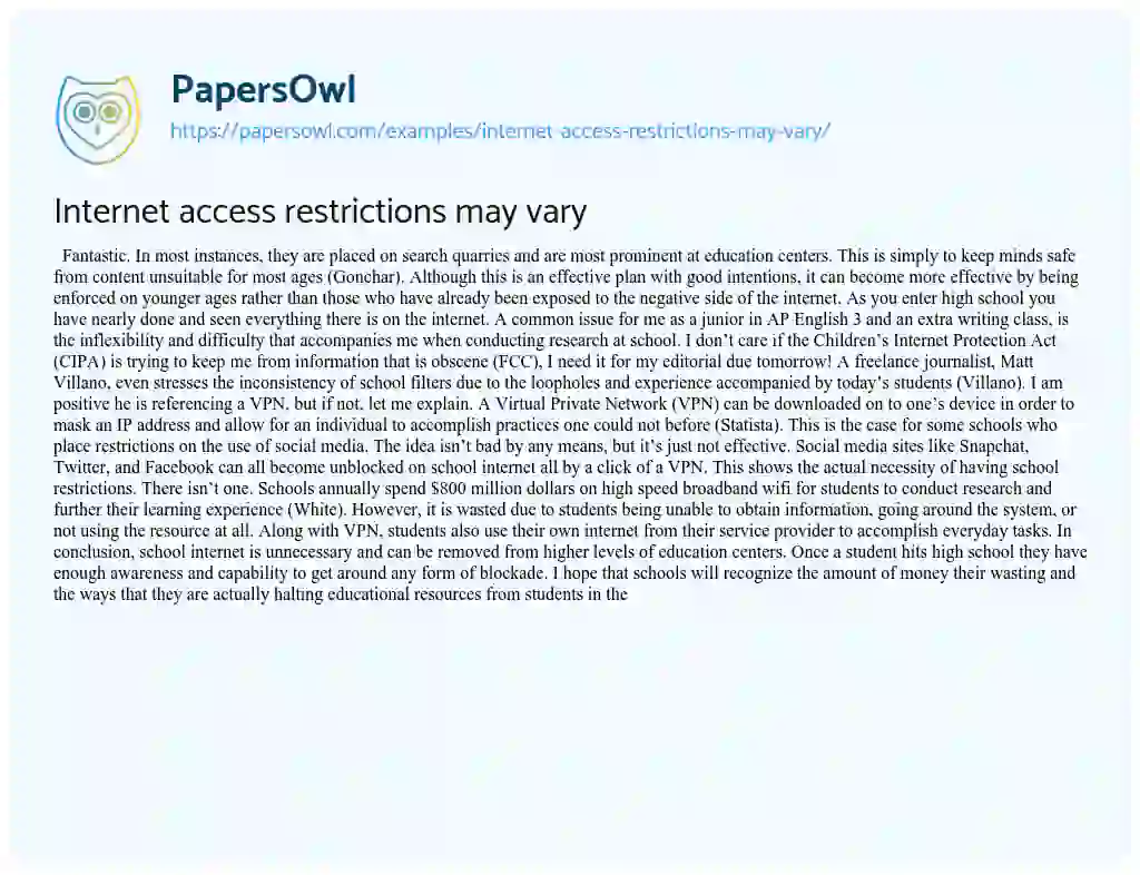 Internet Access Restrictions May Vary essay