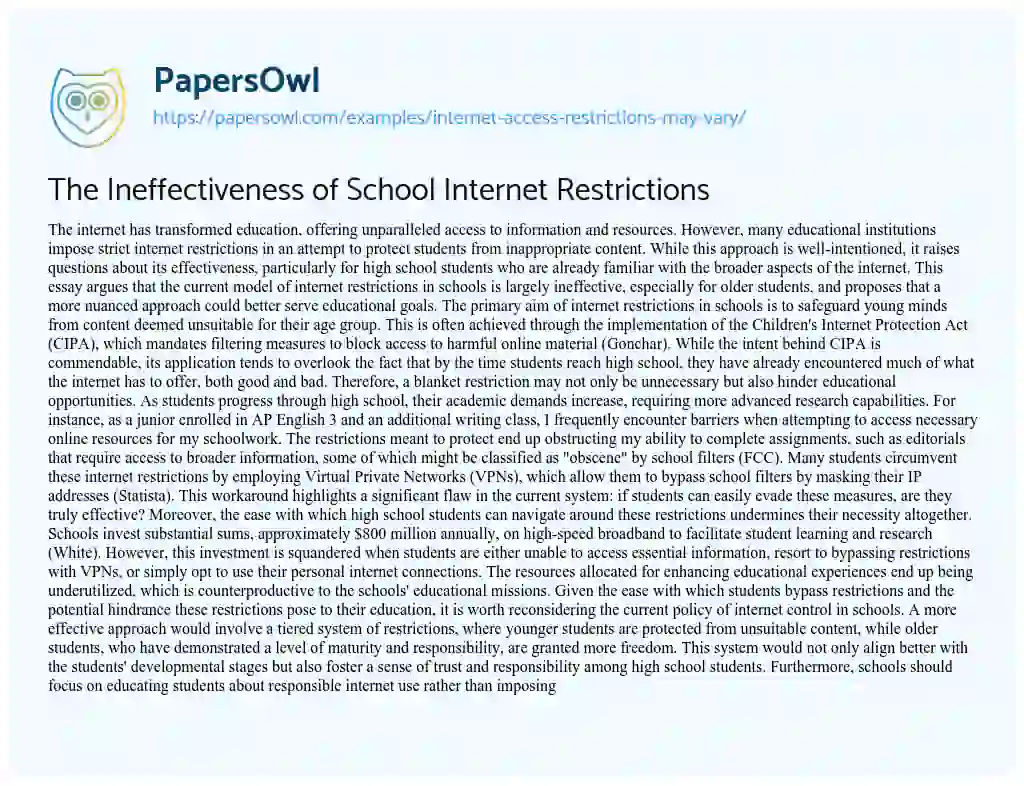 essay about internet access