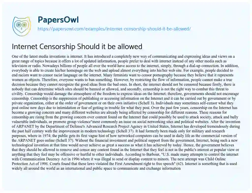 Essay on Internet Censorship should it be Allowed