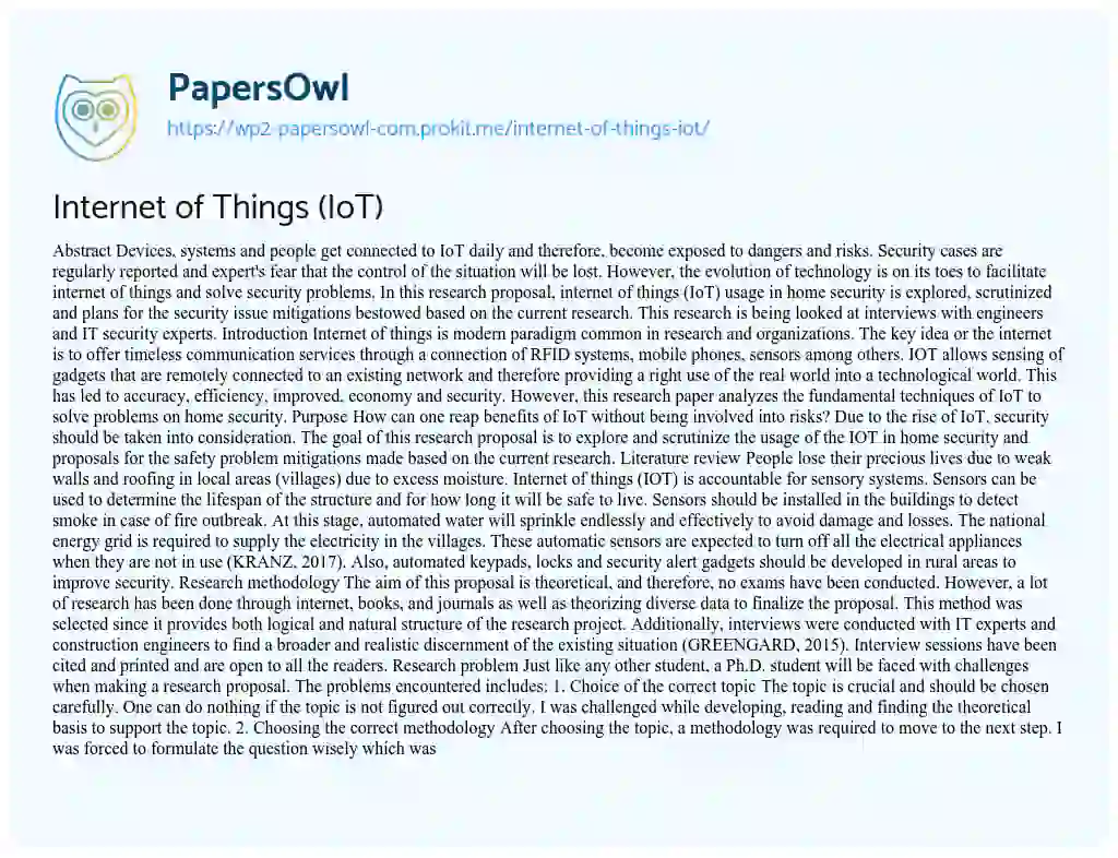 Essay on Internet of Things (IoT)