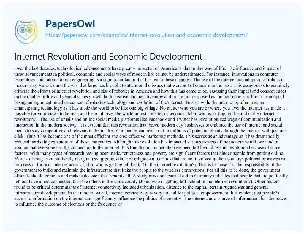 Essay on Internet Revolution and Economic Development