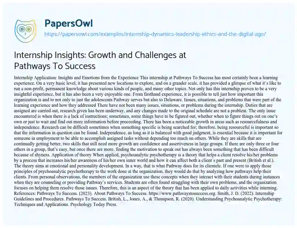 Essay on Internship Insights: Growth and Challenges at Pathways to Success