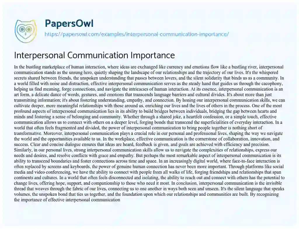 Essay on Interpersonal Communication Importance