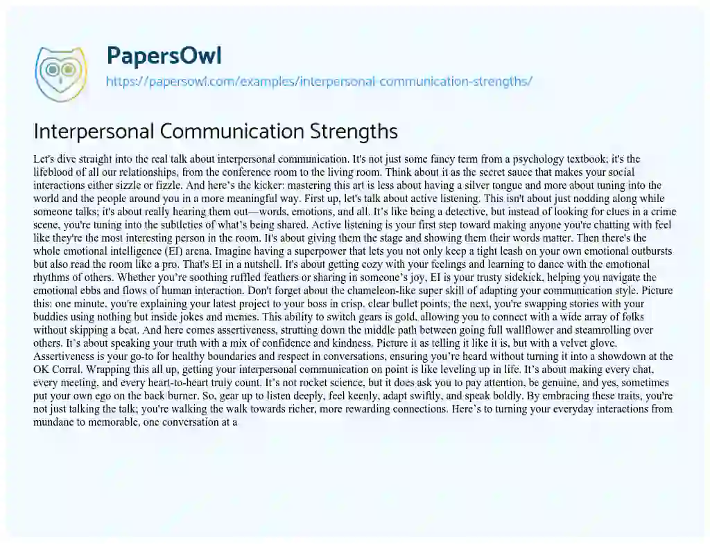 Essay on Interpersonal Communication Strengths