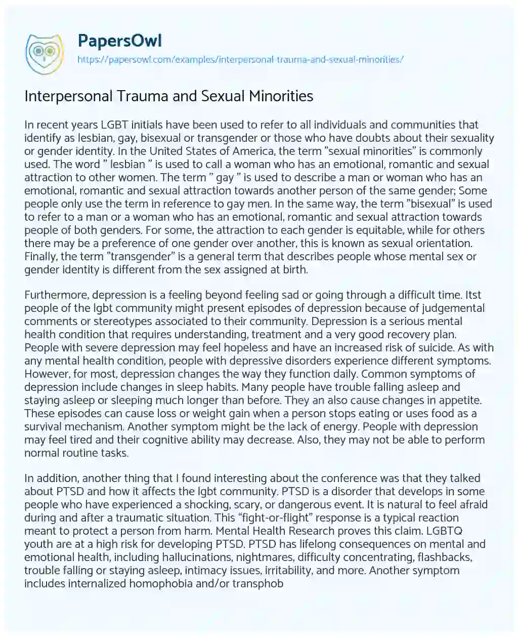 Interpersonal Trauma and Sexual Minorities essay